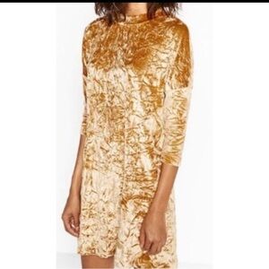 Zara Gold Velvet Long Sleeve Dress